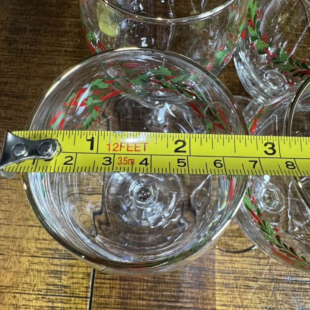 Set of 6 Vintage Libbey Christmas Wreaths Holly Berry Bow Wine Glasses HTF RARE - Picture 7 of 7